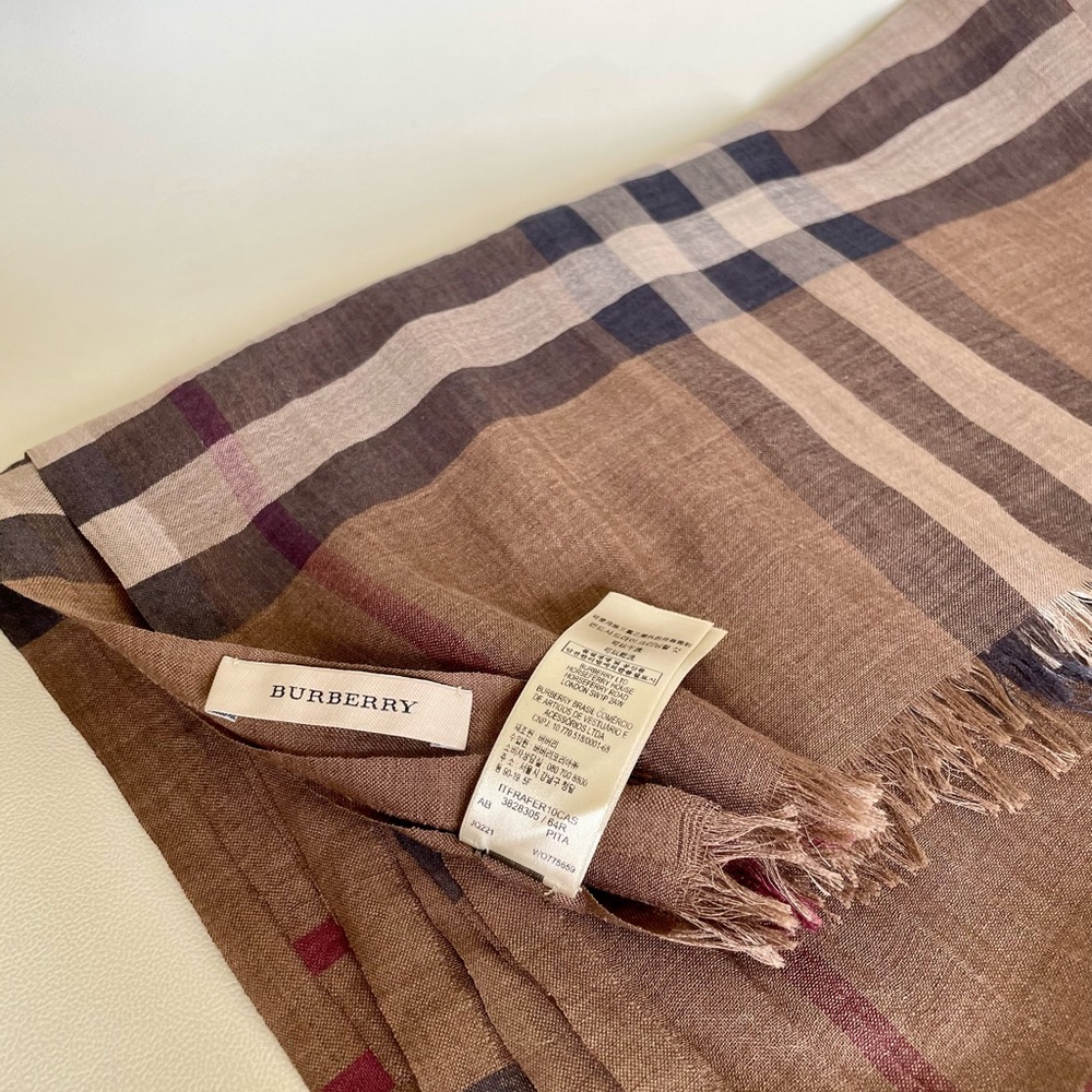 Burberry Giant Check Wool/Silk Gauze Scarf/Wrap (Good Condition -no snags)